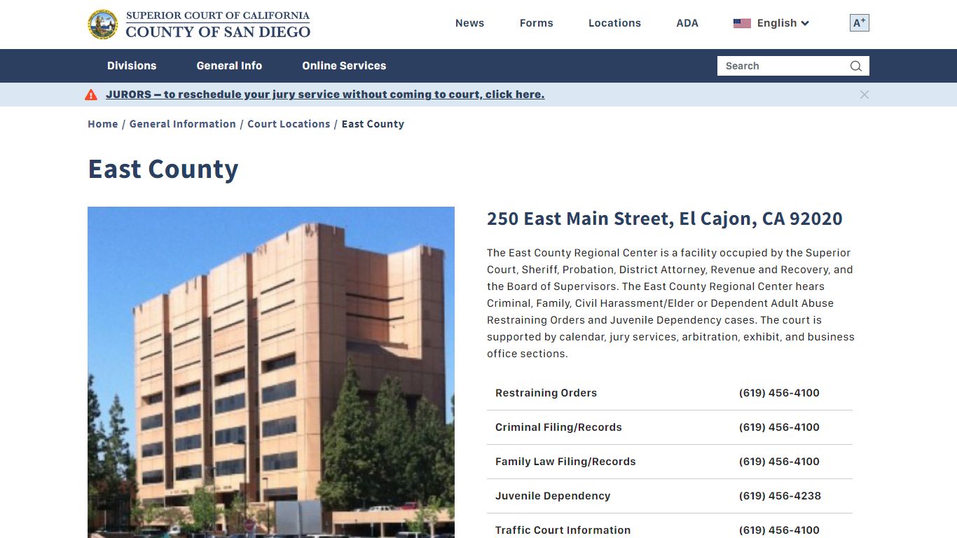 East County | Superior Court of California - County of San Diego