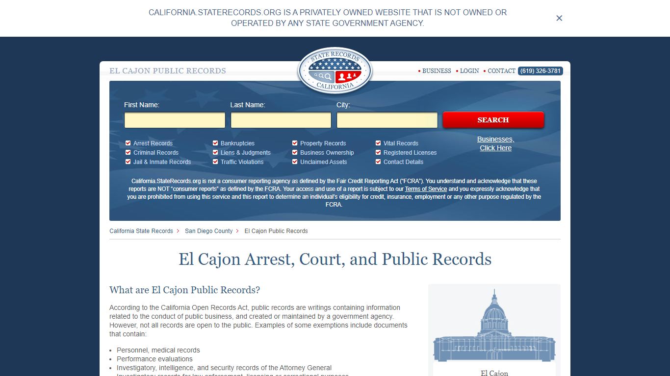 El Cajon Arrest and Public Records | California.StateRecords.org