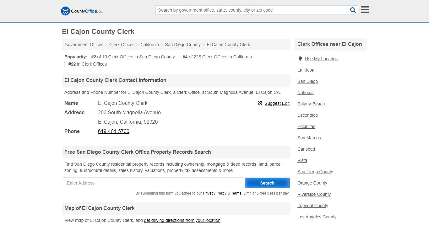 El Cajon County Clerk - El Cajon, CA (Address and Phone) - County Office